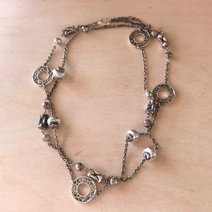 Long Silver Tone Necklace Beaded heavy